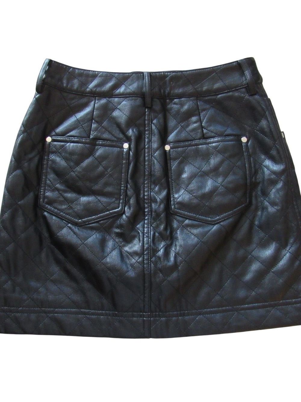 Cami NYC Quilted Macy Mini Skirt 2 Black Vegan Faux Leather Whimsigoth Punk - Picture 5 of 10